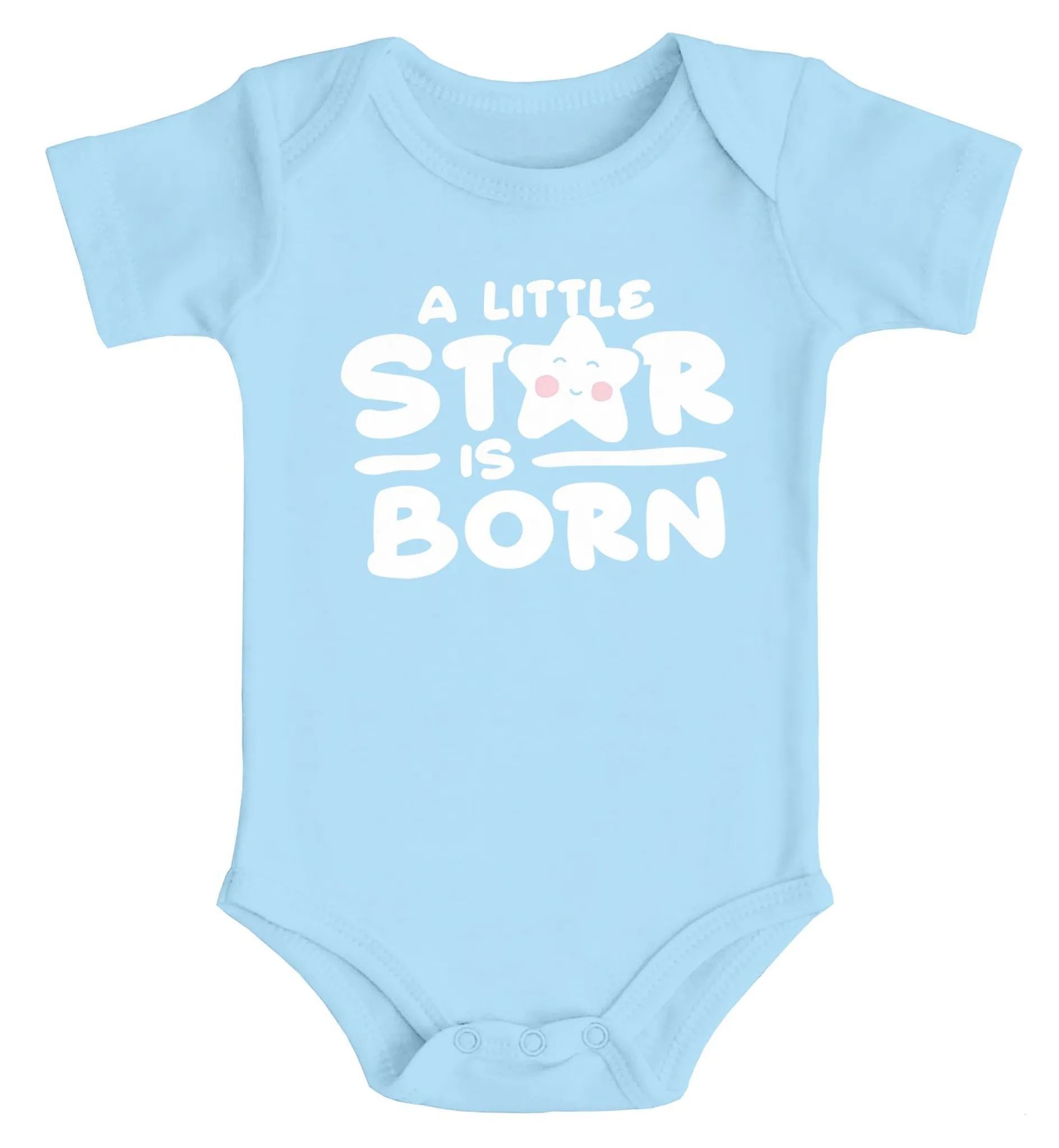 Baby Body mit Spruch A little star ist born Geschenk zur Geburt Taufe Baumwolle Jungen & Mädchen MoonWorks® hellblau 12-18 Monate