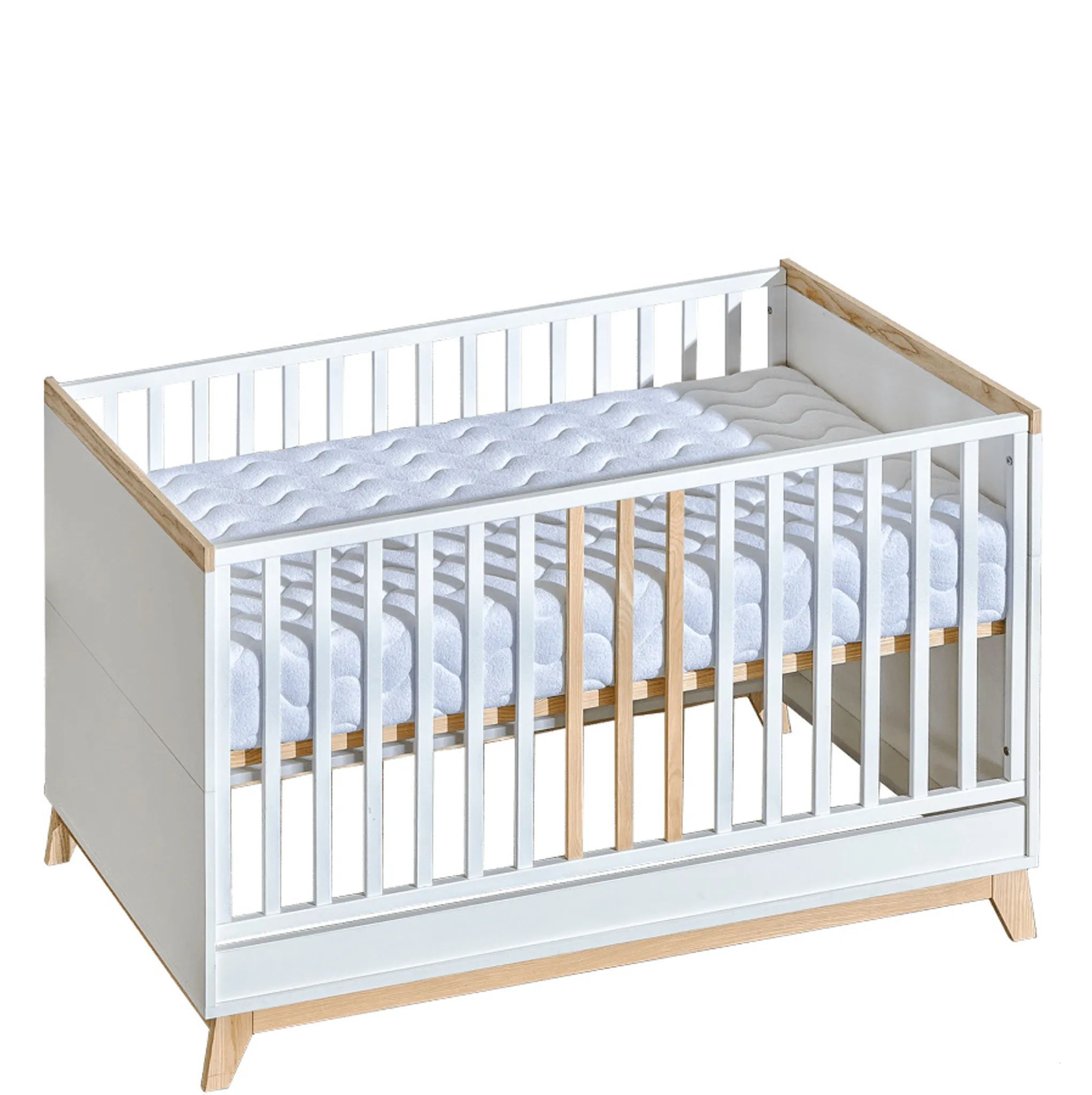 ATB MEBLE Babybett , Nordik KOLLEKTION , Beistellbett Baby , Bett Baby Mitwachsend , Kinderbett umbaubar , 4 Ebenen der Matratzenhöhe 140×70 cm , Weiß