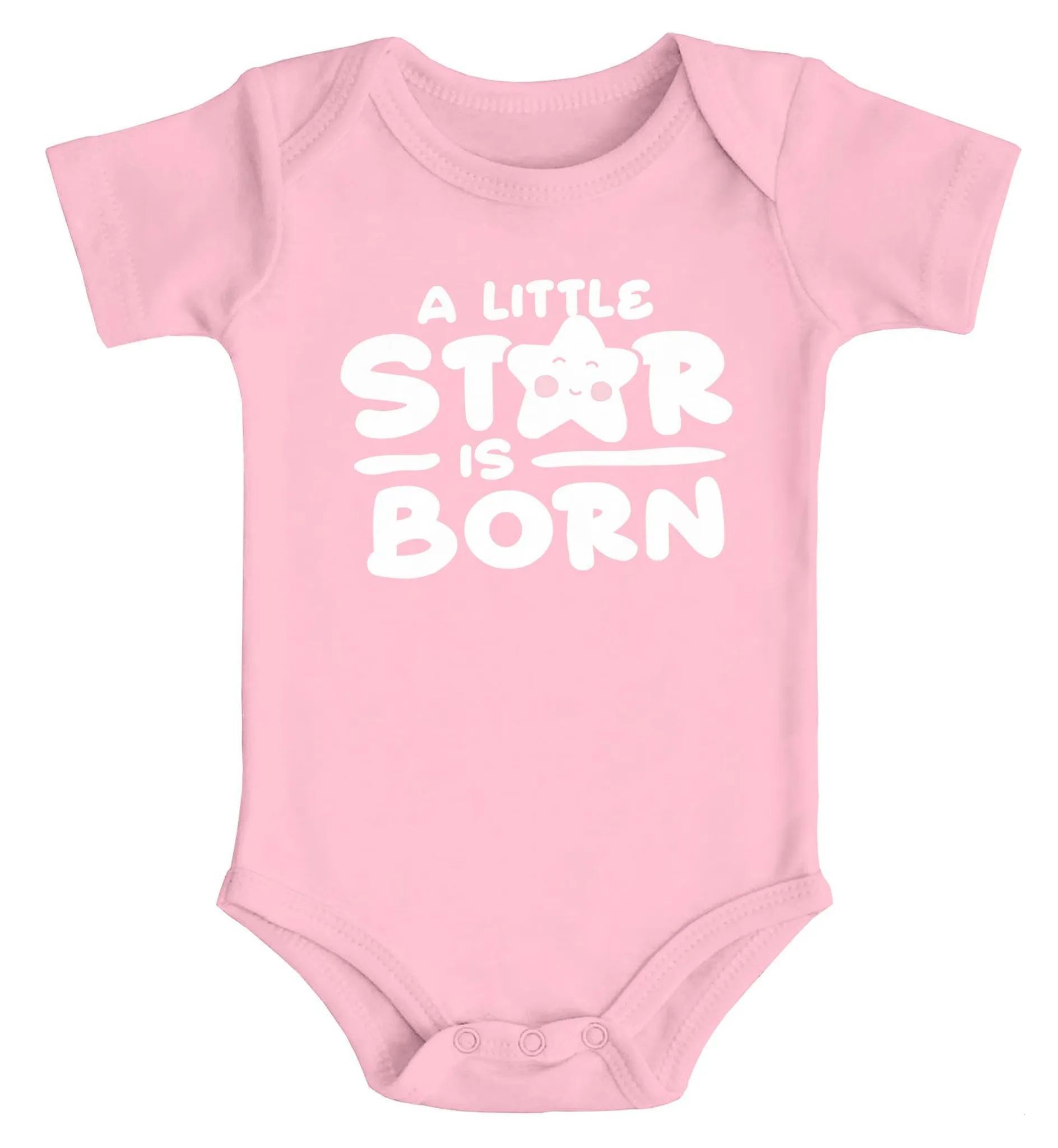 Baby Body mit Spruch A little star ist born Geschenk zur Geburt Taufe Baumwolle Jungen & Mädchen MoonWorks® rosa 0-3 Monate